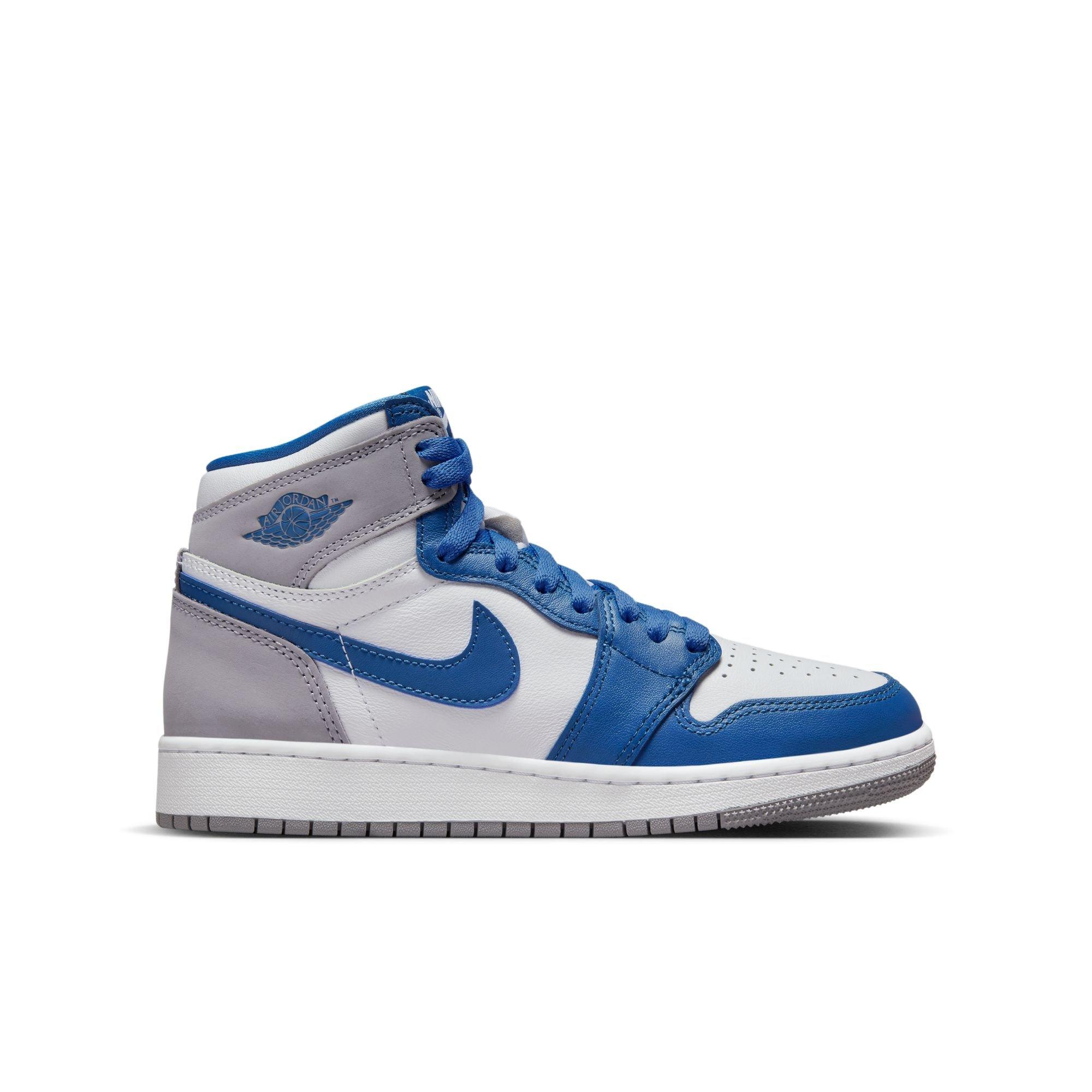 Jordan 1 Retro High True Blue White Cement Grey Grade School Kids Shoe Hibbett